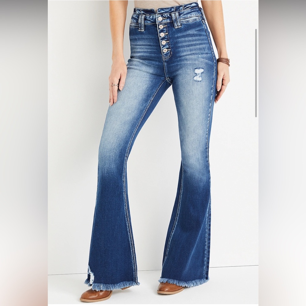 KanCan™ Flare High Rise Ripped Button Fly Jean